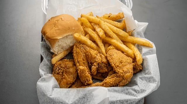 4 PC Whole Wings with Fries & Can of Soda.